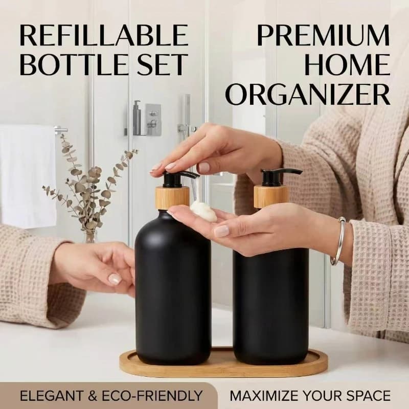 Dispenser Portatile Ricaricabile in Vetro per Sapone Liquido, Tipo a Pressione, per Shampoo e Bagnoschiuma, Uso in Bagno