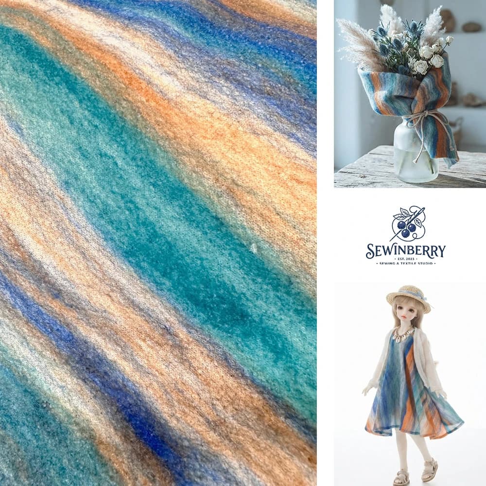 Oil Painting Style Striped Jacquard Wool Fabric Blue Green Gradient Dress Material 50x145cm For Fat Quarter Patchwork DIY Sewing