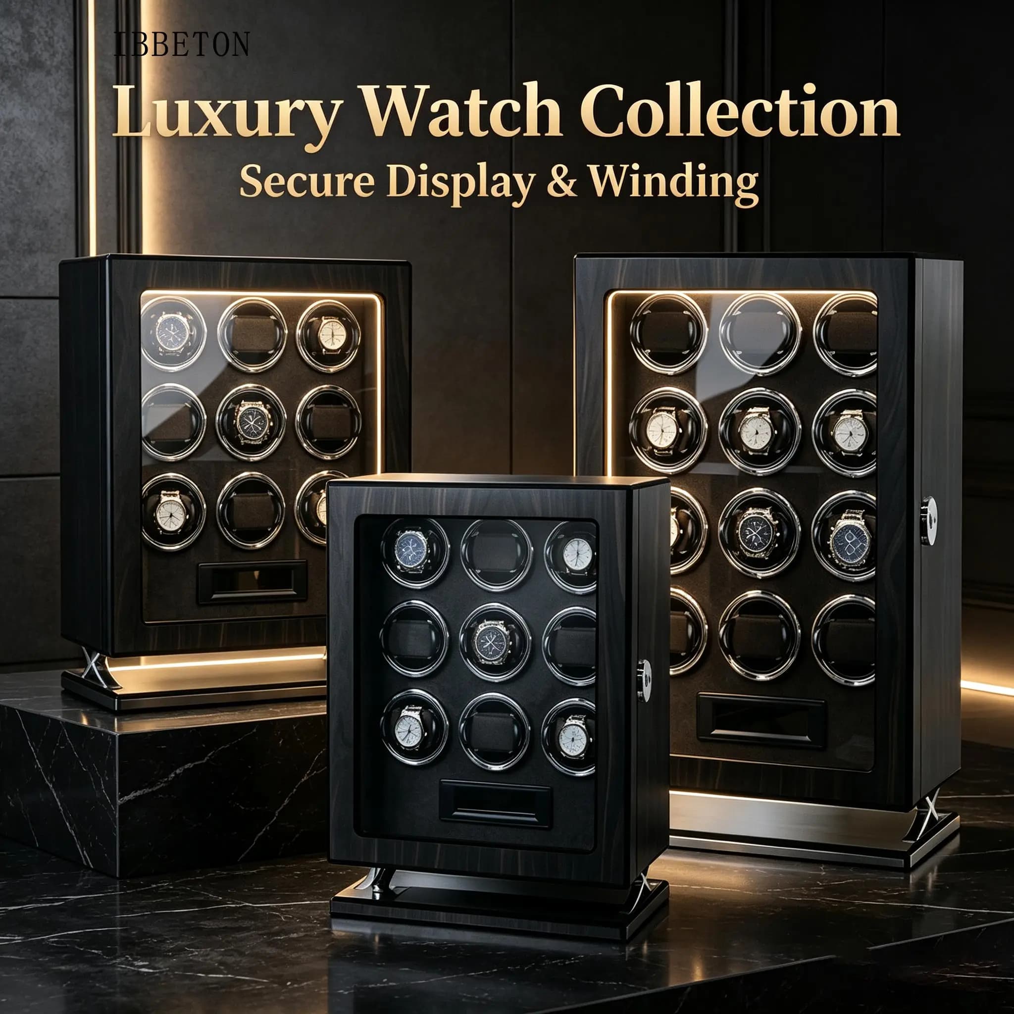 IBBETON Luxury Adjustable Touchscreen Mechanical Watch Winder with Case for Home Use Smartwatch Winding Box