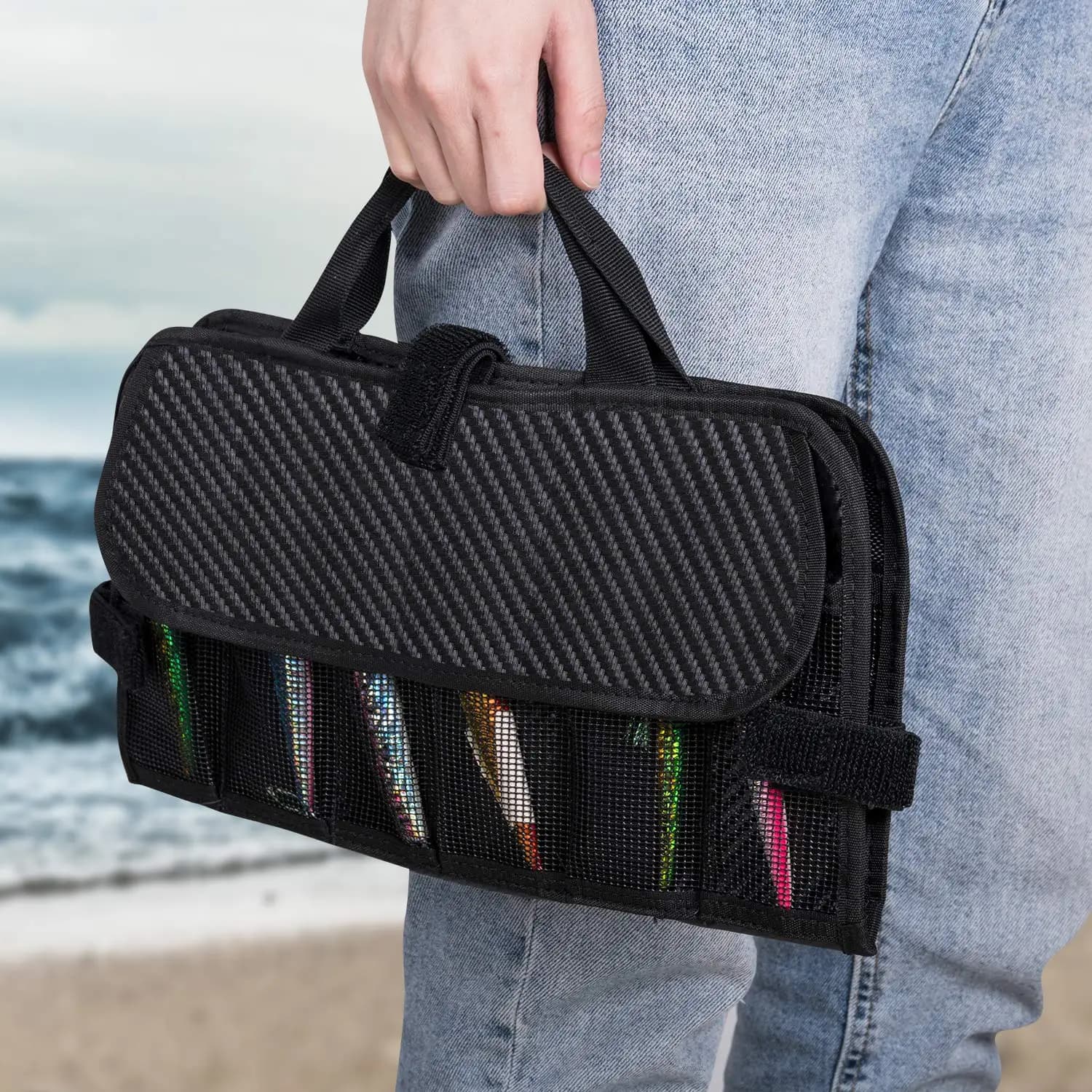 Goture Fishing Jig bait bag - Heavy duty bag for baits with 24 pockets, savory water cover, bait fabric protection, towing equipment box