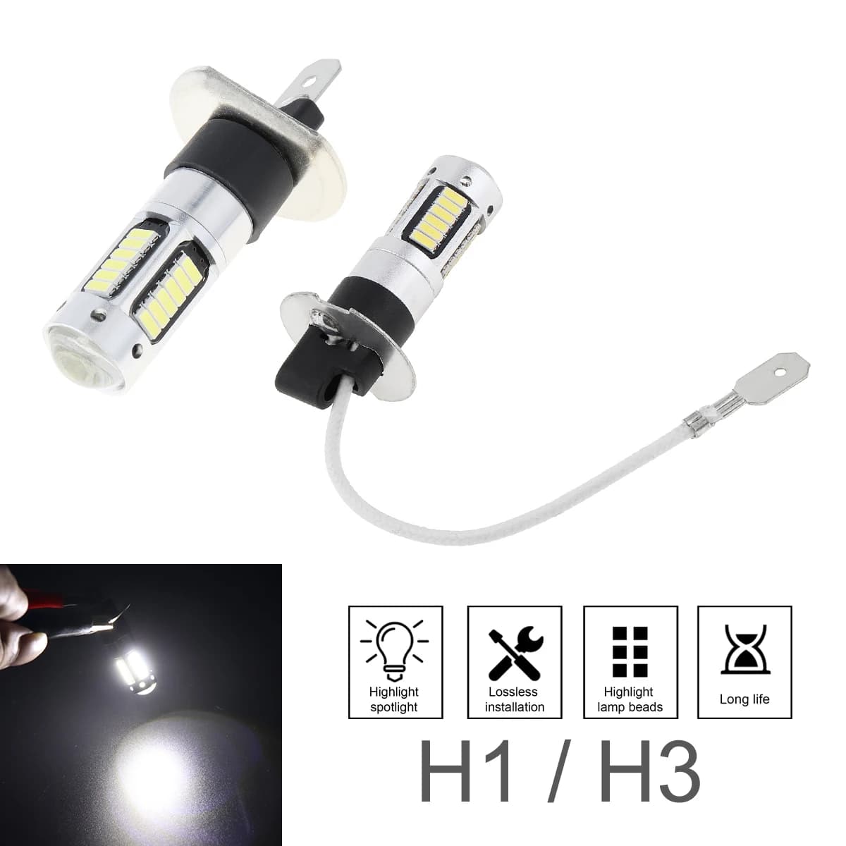 H1 H3 lampadina a LED Super luminosa faro fendinebbia per Auto 30SMD 4014 12V 6000K luce di marcia lampade per moto Auto
