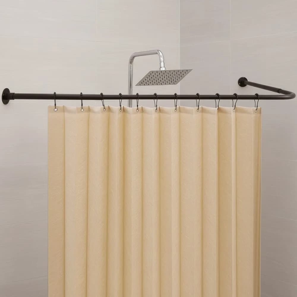 Grande asta per tenda da doccia angolare regolabile a forma di L da 39-84,2 pollici con 12 ganci e supporto per soffitto