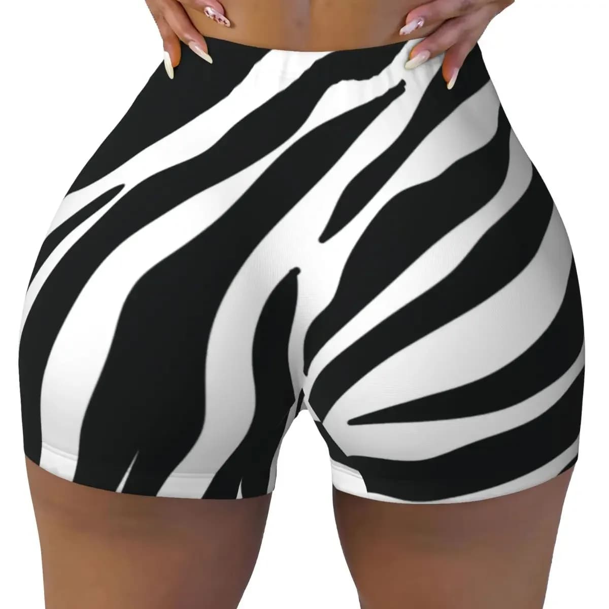 Pantaloncini da yoga da allenamento in pelle di zebra in pelle di animali selvatici tropicali personalizzati Pantaloncini da motociclista da pallavolo per palestra atletica a strisce bianche e nere