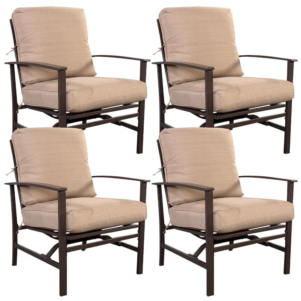 Set di sedie per mobili da giardino, 4 pezzi, con sedile imbottito, braccioli e struttura in metallo