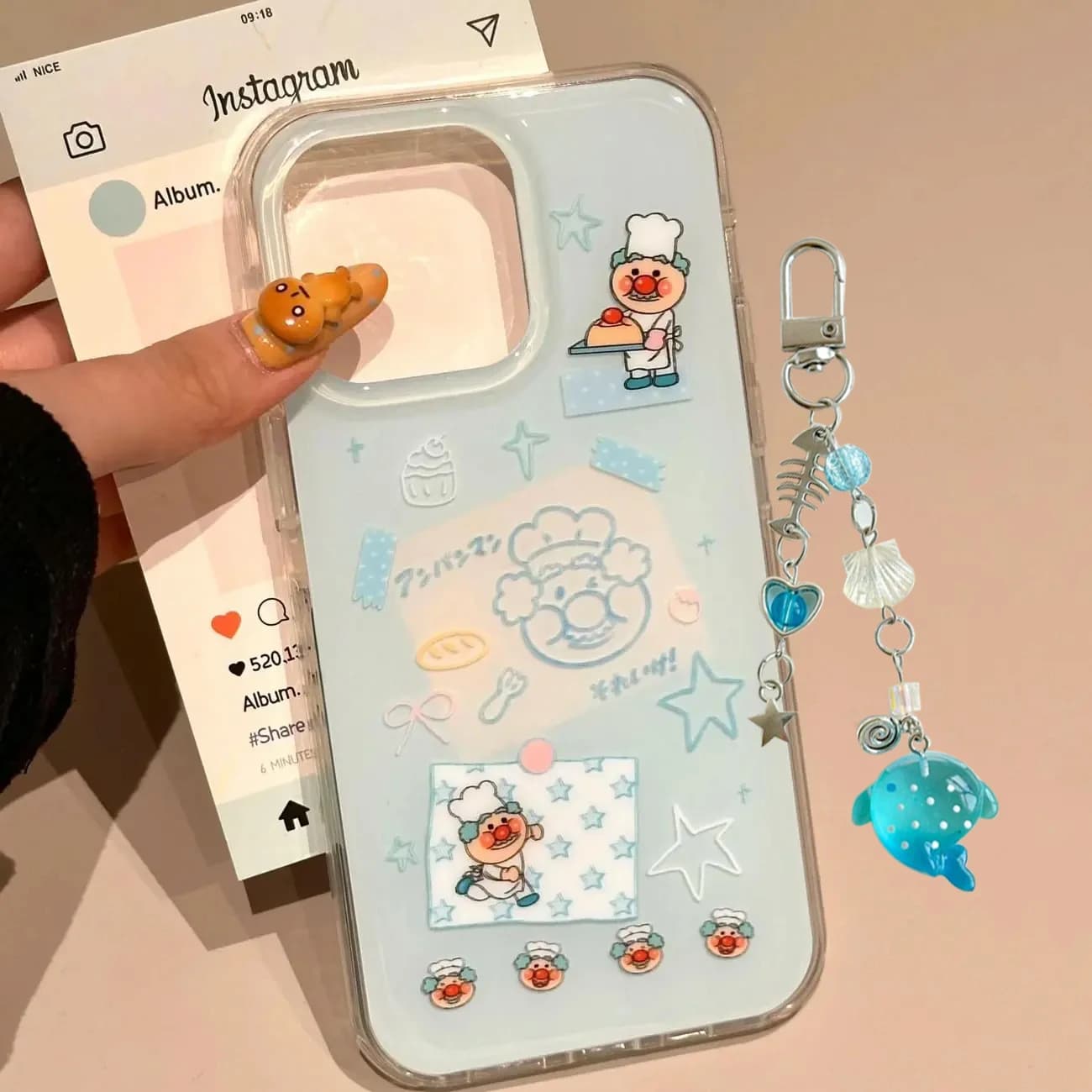 Coreano Ins Blu Chef Vecchio Del Fumetto Cassa Del Telefono Sveglio Per iPhone 17 AIR 16 15 14 13 12 11 Pro Max Y2K Creativo Kawaii copertura
