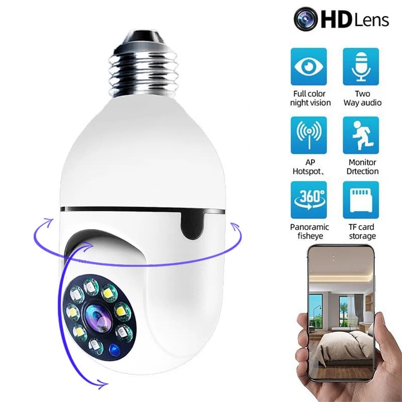 E27 Wifi Lampadina Telecamera Wifi PTZ Visione notturna colorata Audio bidirezionale Baby Monitor Monitoraggio automatico Telecamera CCTV di sicurezza domestica