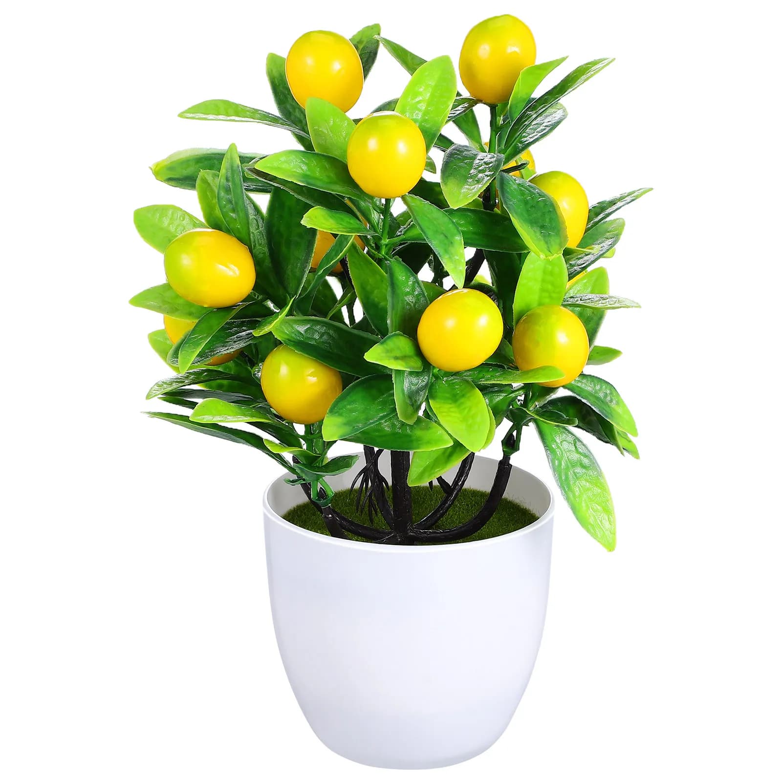 Mini Bonsai di Limone Artificiale, Pianta Finta in Vaso, Decorazione Verde Realistica per Soggiorno, Camera da Letto, Ufficio, Scrivania, Interni