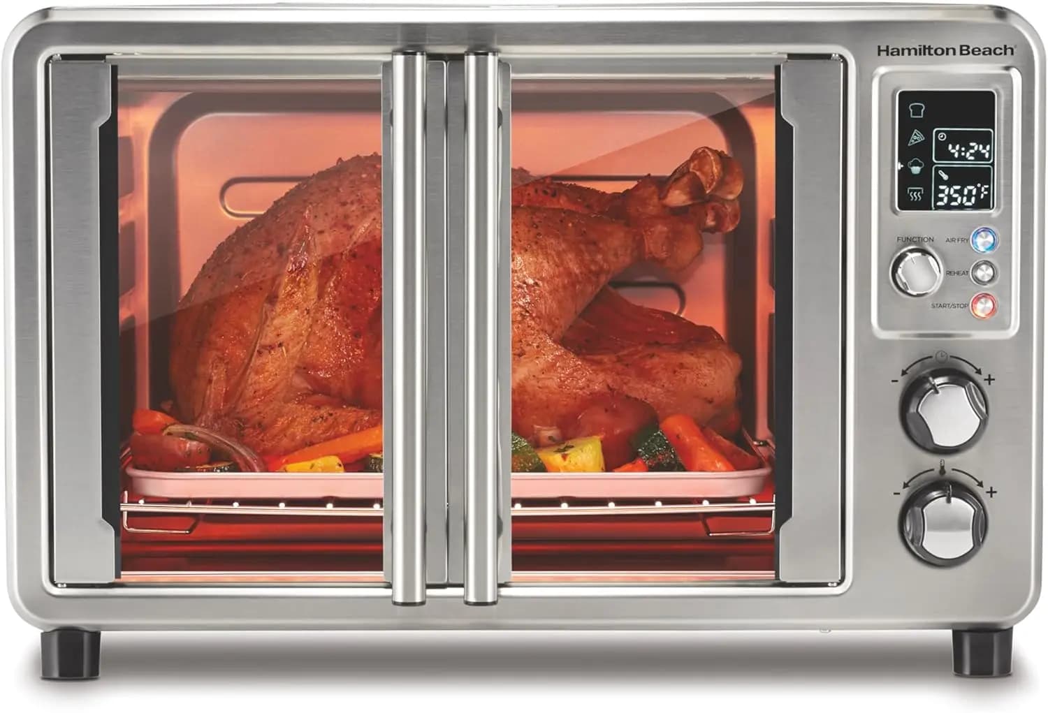 Digital Air Fryer Toaster Oven Combo, XL Size, 0.9 cu. ft. Capacity, Stainless Steel, with Easy-Access French Doors and 6 Functi