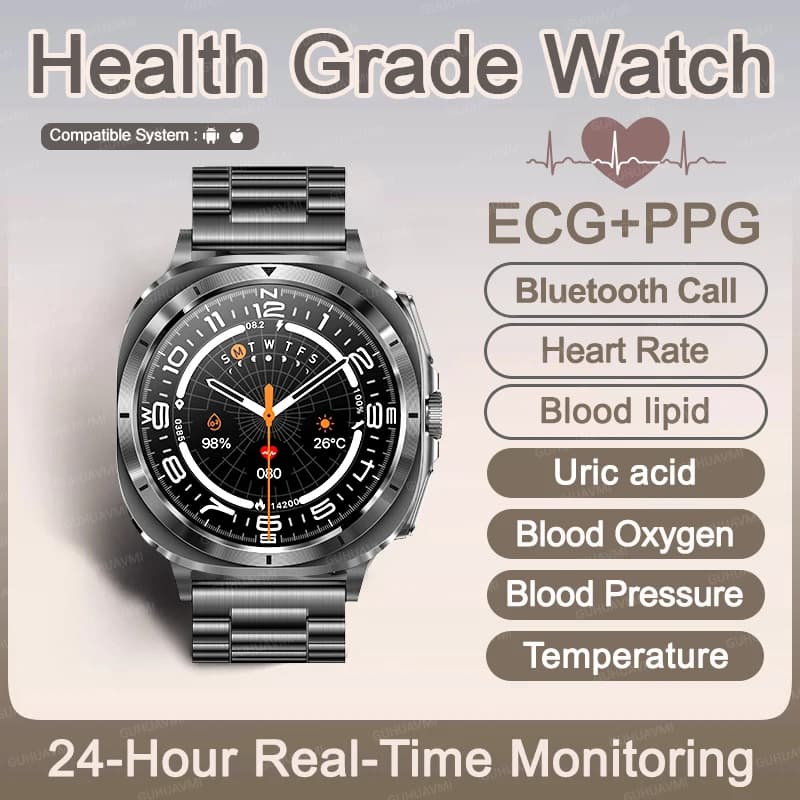 Orologio Smart da Uomo 2026 alla Moda con Diagnosi Laser AI, Chiamate HD NFC, Monitoraggio Salute ECG+PPG, Pressione Sanguigna, Acido Urico e Grasso nel Sangue