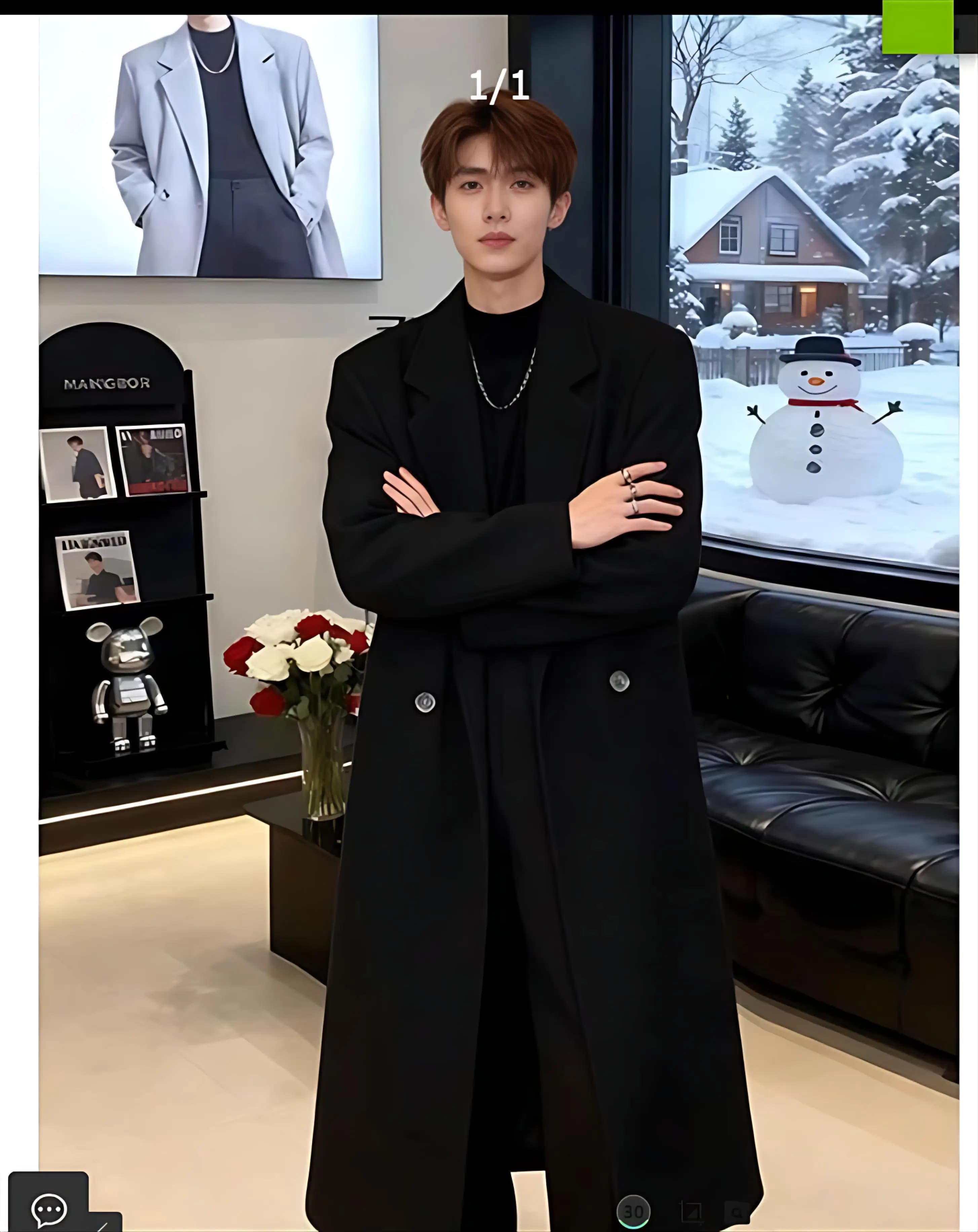Cappotto Trench in Jeans da Uomo in Pelle Slim Fit, Stile Inglese da Ufficio, Nero Monopetto, Autunnale, Professionale, Elegante e Maturo
