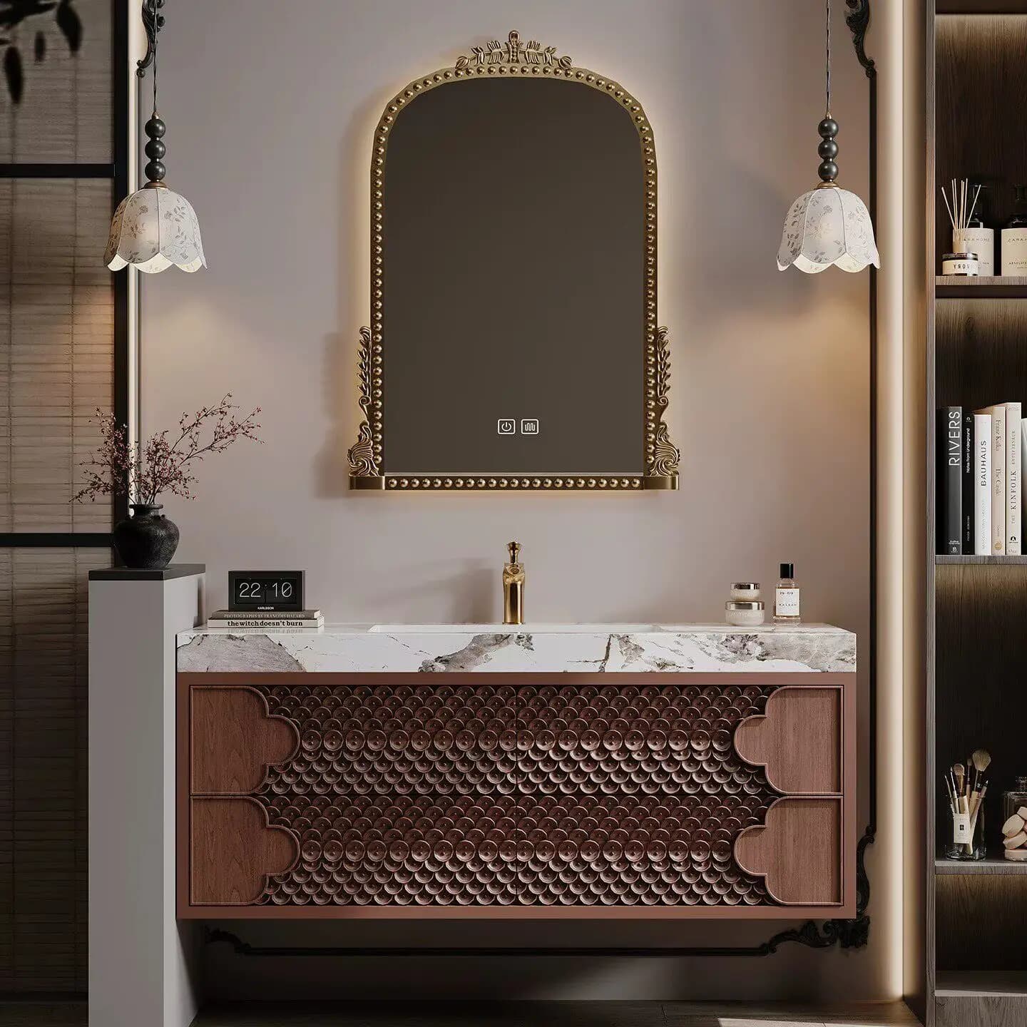 Mobiletto da bagno, mobiletto lavabo combinato, lavabo in ardesia per bagno, mobiletto lavabo con specchio