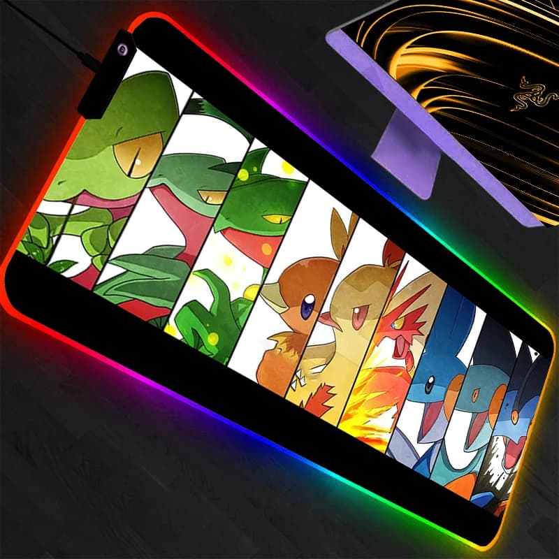 Tappetino per mouse RGB Pokemon Pikachu Accessori da gioco retroilluminati Computer Speed Mini Pc Gamer Tastiera LED Desk Mat Mousepad
