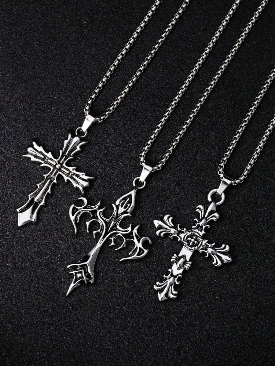 1pc Vintage Gothic Style Cross Pendant Necklace, Suitable For Men And Women Daily Wear, Long Chain Accessory, Holiday, Birthday,