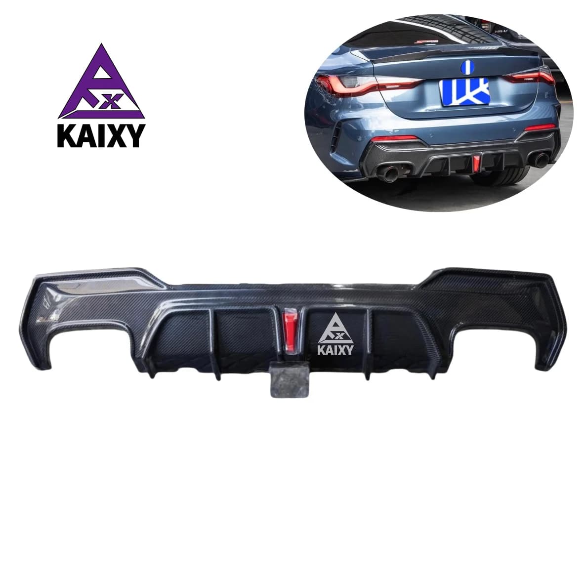 Diffusore posteriore in vera fibra di carbonio G22 con luce stile TAKD per BMW Serie 4 G22 G26 Diffusore paraurti posteriore in carbonio secco Splitter