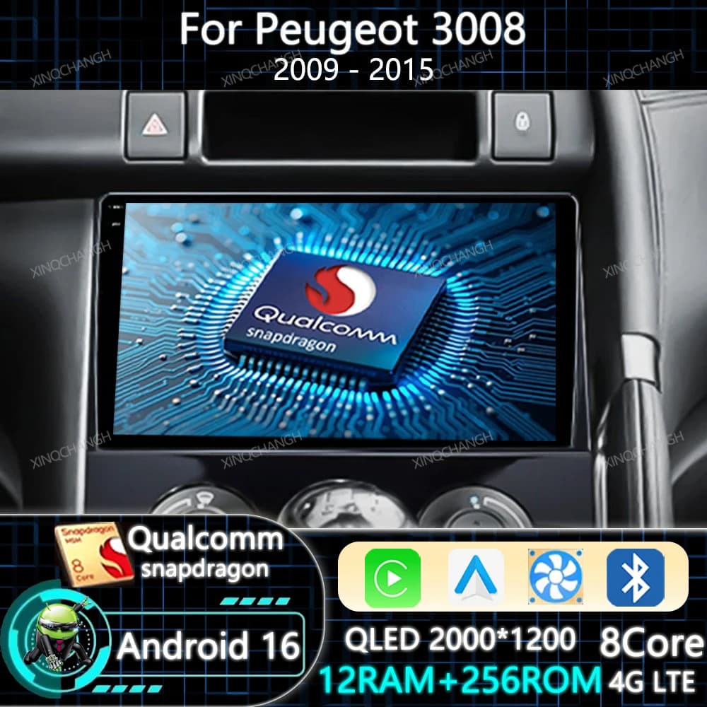 Android 15 Car Radio Carplay Auto For Peugeot 3008 5008 AT MT 2009 - 2015 Multimedia Video Player 4G WIFI GPS 2DIN Navigation BT