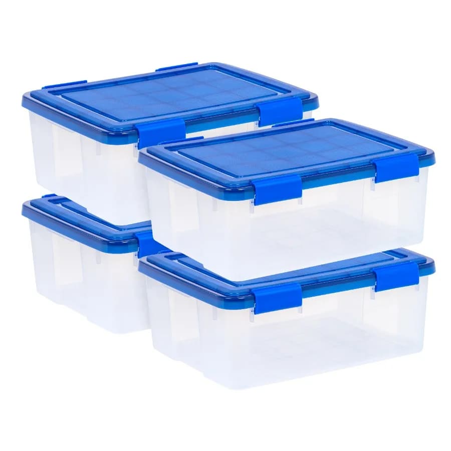 IRIS 30 Qt. Plastic Storage Bins with Sealed Lids, Clear Gasket Box, Airtight Containers 4Pk for home organization, durable pol