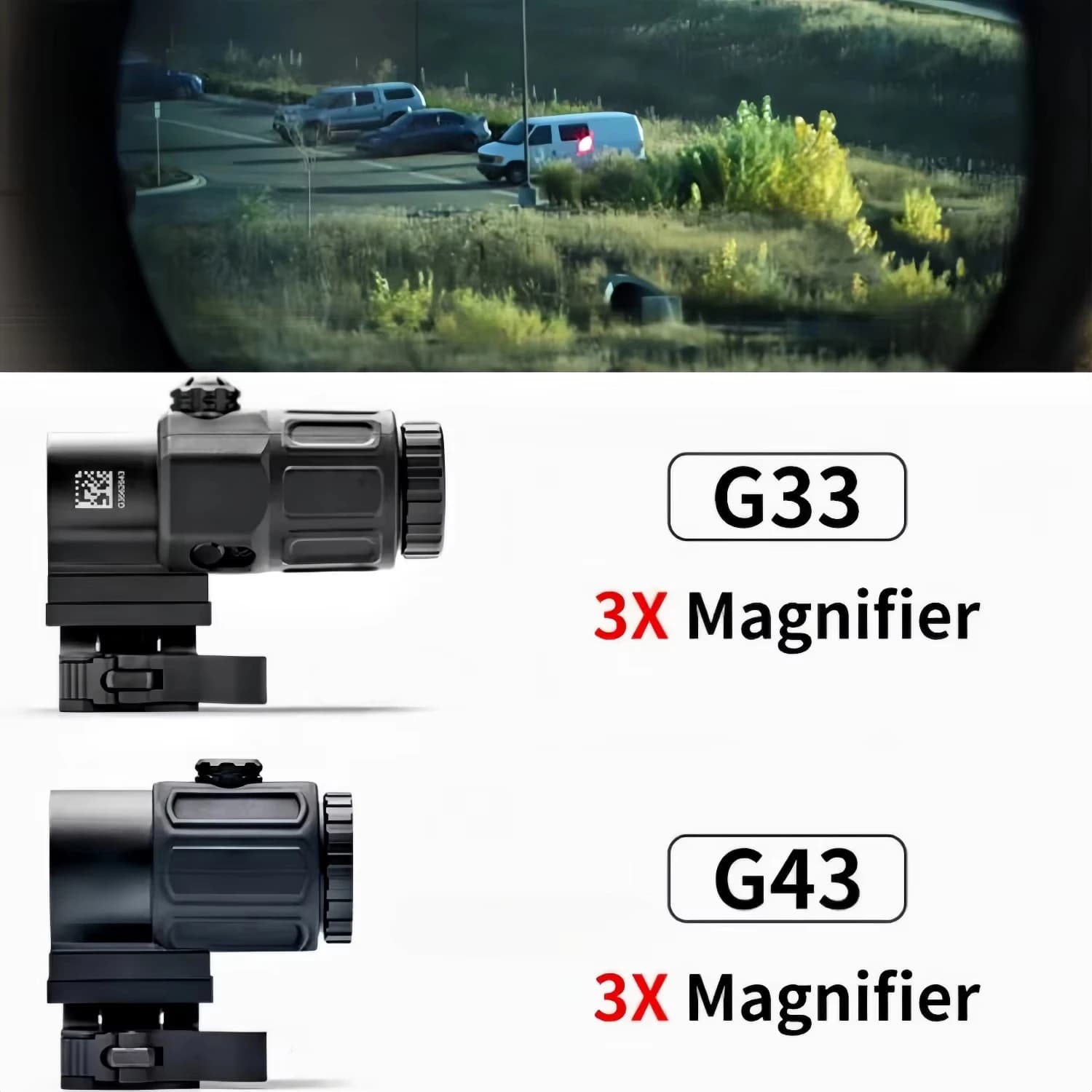 Mirino tattico G33 G43 G45 con lente d'ingrandimento fissa 3X 5X con smontaggio e lancio rapido per collimatore da caccia softair
