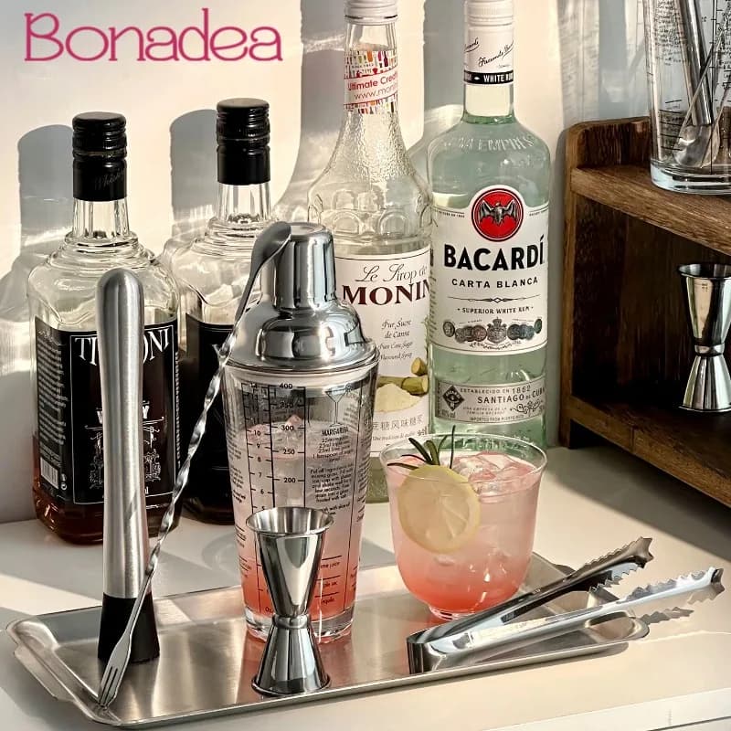 Shaker per cocktail in acciaio inossidabile 304 Shaker per agitazione portatile in vetro con set di accessori per miscelazione di cocktail Jigger Bar