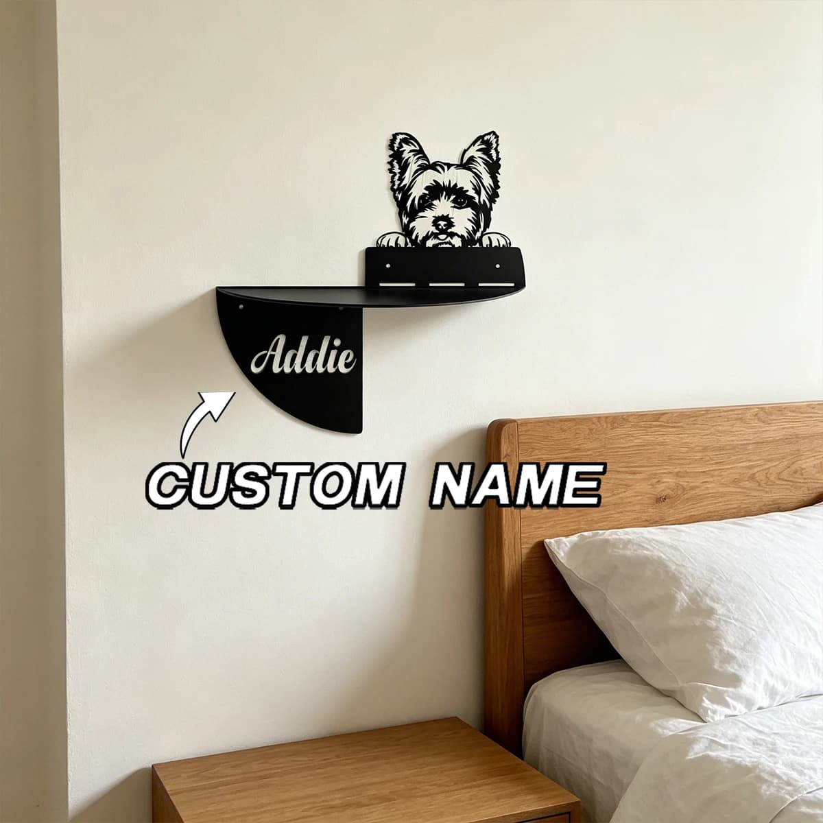 Mensola da Parete in Metallo Personalizzata con Yorkshire Terrier, Decorazione Salvaspazio per Casa, Regalo Fai-da-Te per Natale e San Valentino, Arte Murale in Metallo