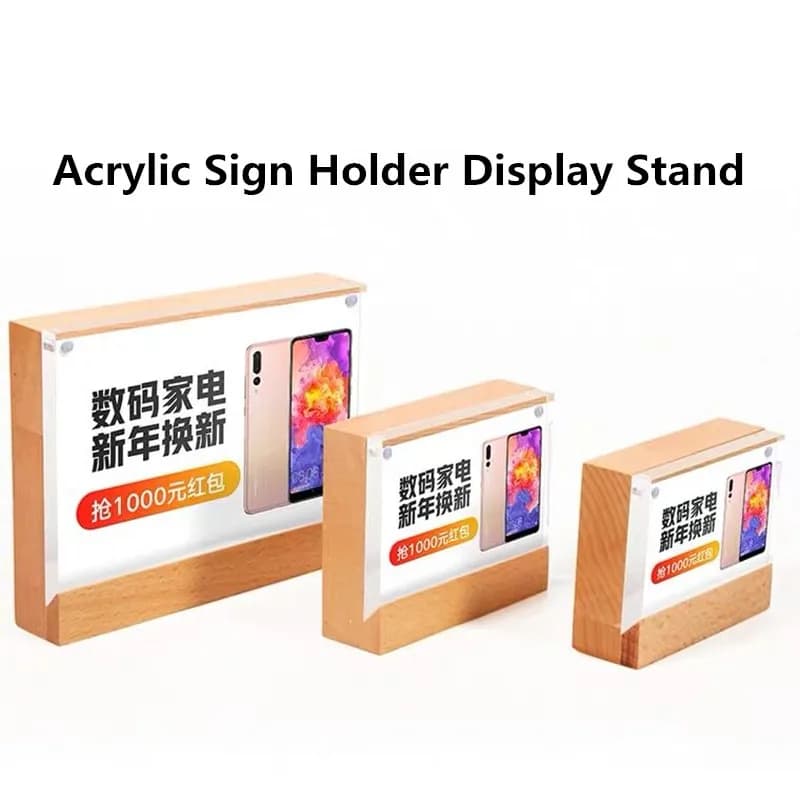 100x70mm Supporto magnetico per cartello in legno acrilico Espositore Supporto per menu da tavolo Cornice per foto Etichetta per prezzo da tavolo Etichette per carte