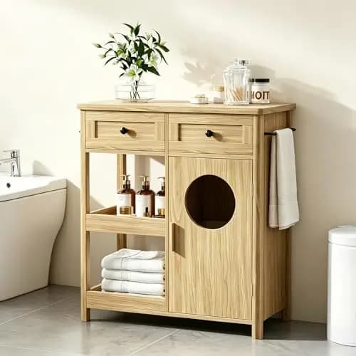 Laundry Hamper Cabinet,Bathroom Storage Cabinet with 2 Ders & Shelves,Removable Basket, Hidden Laundry Hamper Organizer