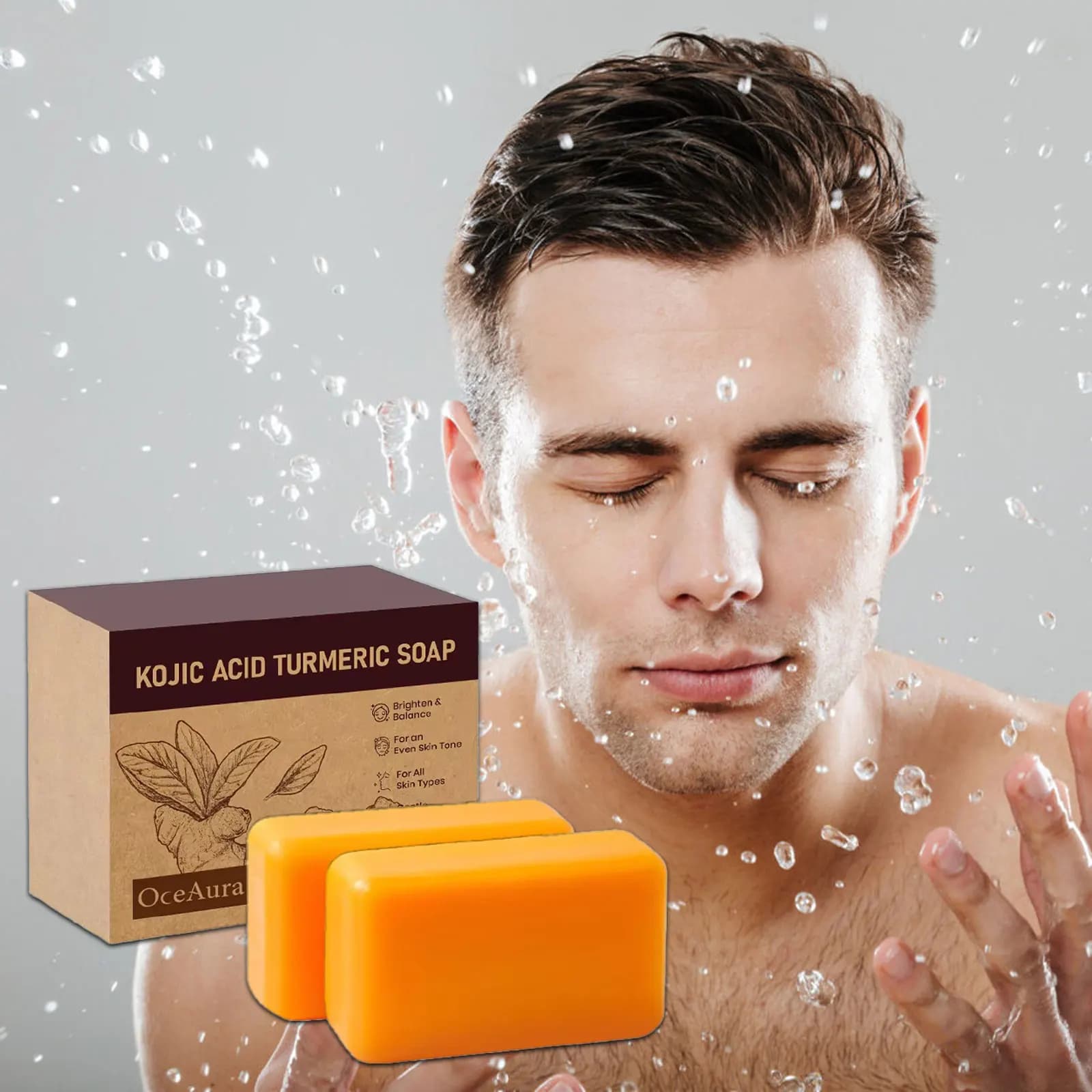 Sapone Artigianale con Acido Kojico e Curcuma - Pulizia Profonda, Controllo dell'Olio, Riduzione dei Pori, Uniformazione del Tono della Pelle, Sapone Naturale per Doccia 200g