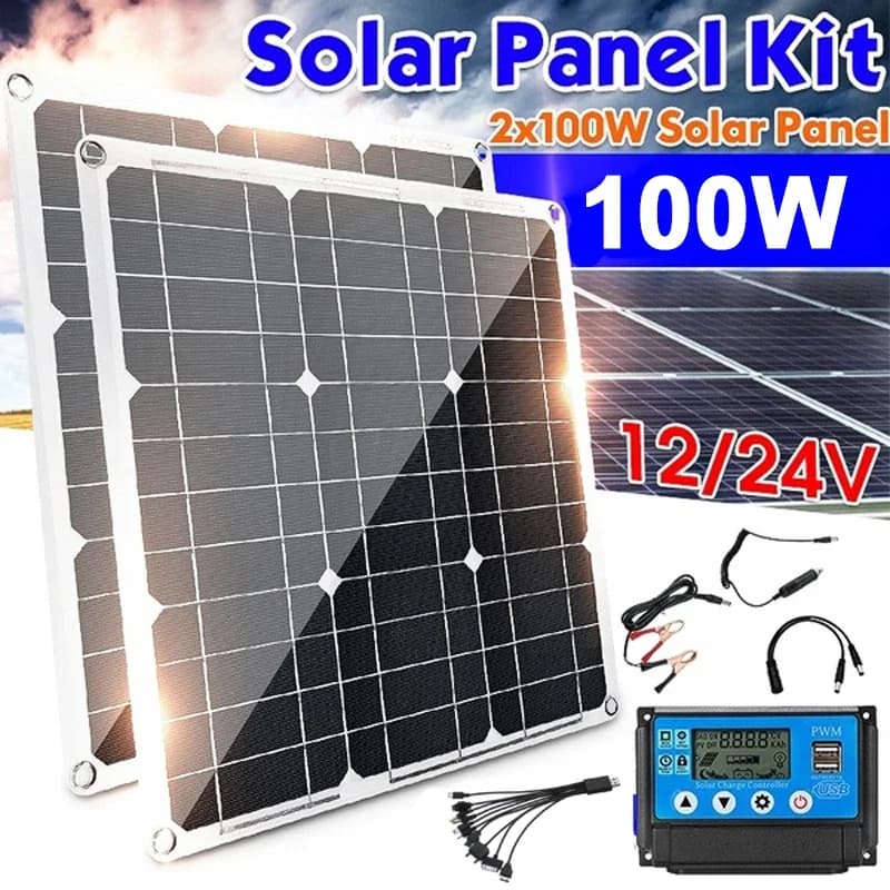 Pannello solare da 100 W con regolatore solare 40A Doppio USB 18 V Scheda di alimentazione Caricatore per auto Caricabatteria da pannello solare per campeggio all'aperto