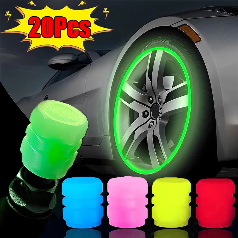 20Pc Tappi valvole luminosi Fluorescente Notte Incandescente Decor Auto Moto Bicicletta Mozzo ruota Tappo stelo valvola Styling Accessori auto