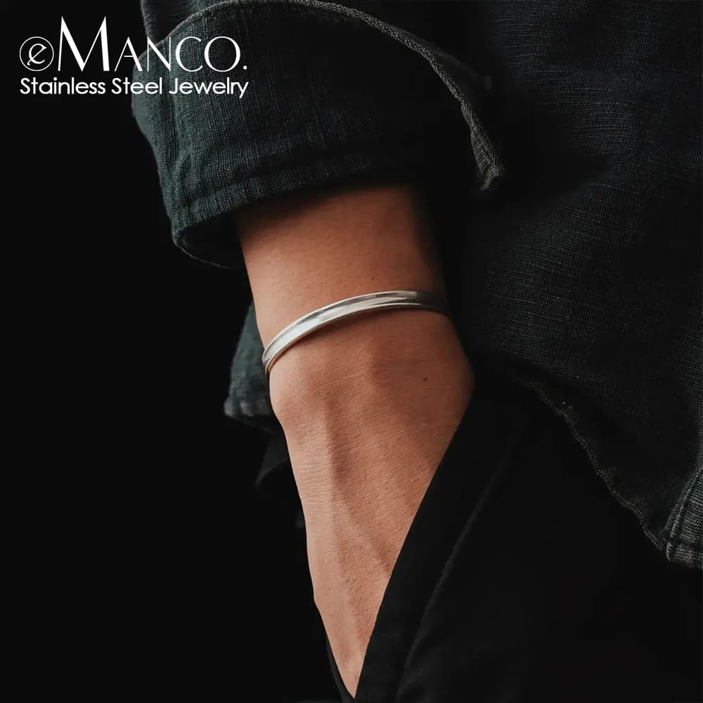 EManco Men's Jewelry Stainless Steel Does Not Fade Waterproof High-grade 6MM Wide Bangle Simple Punk Bracelet Party Gifts