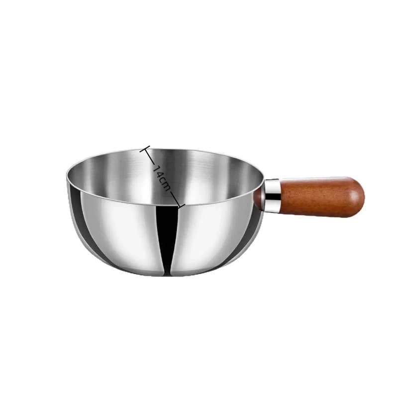 Nuova Ciotola Singola in Acciaio Inox con Manico in Legno per Frutta, Yogurt, Colazione, Utensile da Cucina per Casa e Ristorante