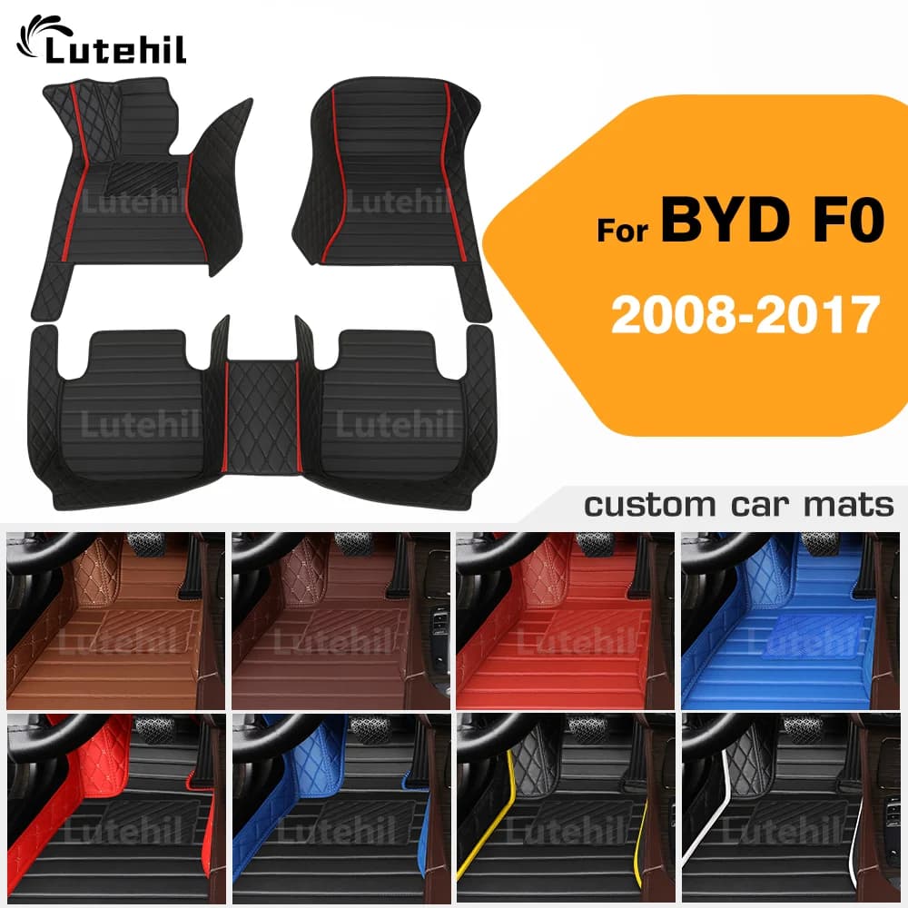 Per BYD F0 2008-2017 16 15 14 13 12 Tappetino per auto personalizzato Tappeto per automobile Dettagli interni Accessori Cuscinetti protettivi