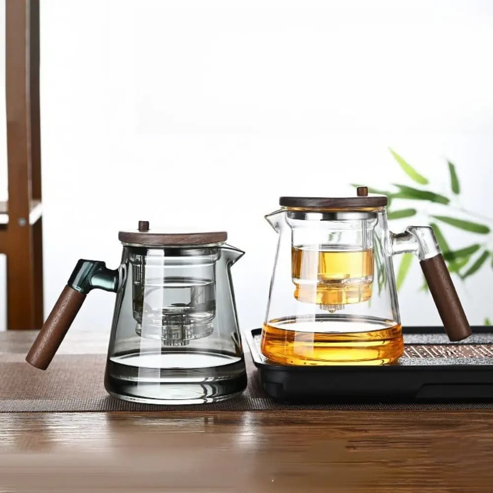 Creative Magic Glass Teapot 750ml Heat Resistant Tea Pot with Infusers with Wooden Handle Large Capacity Lazy Kungfu Drip Teapot