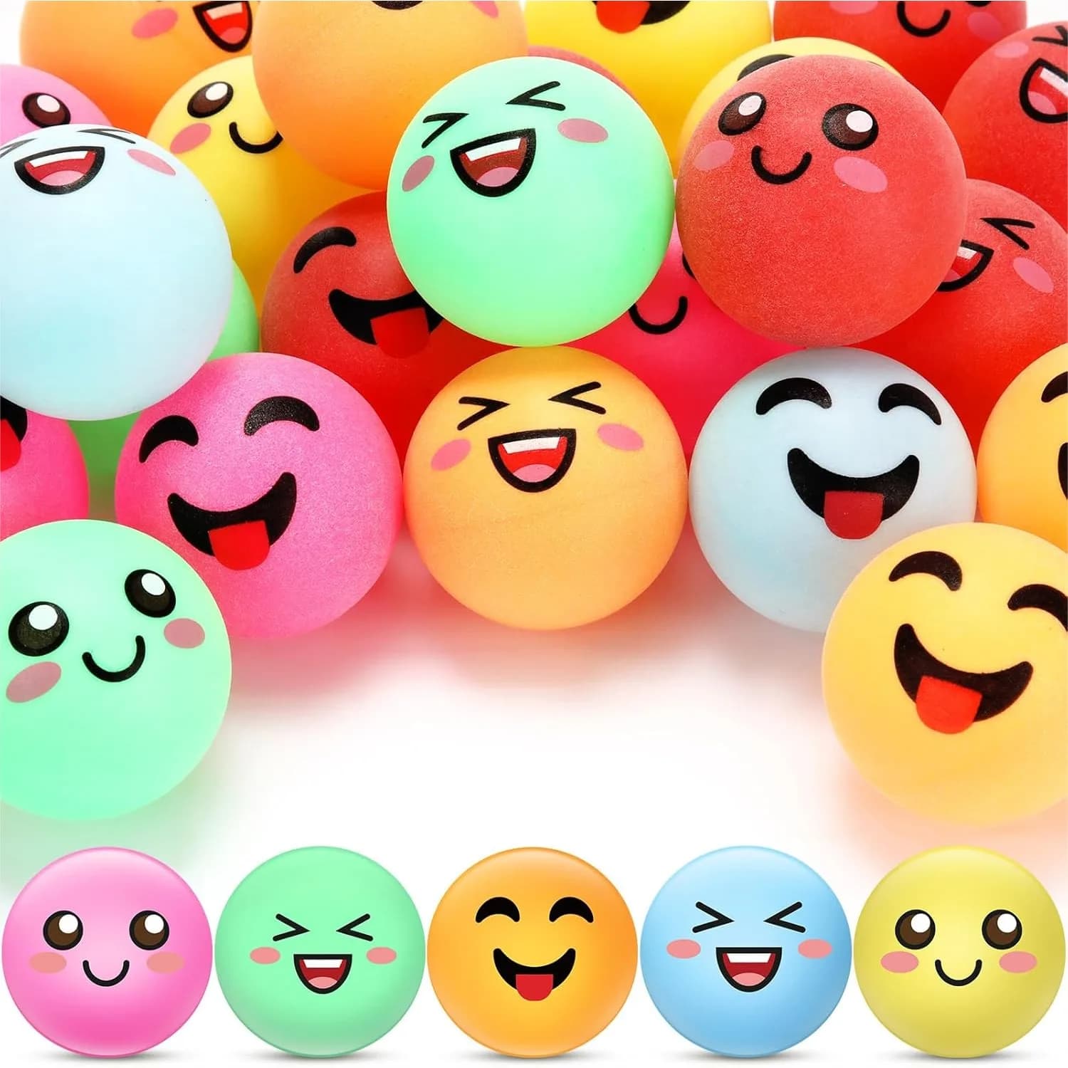 24 Palline da Ping Pong con Faccine Divertenti e 3 Espressioni per Giochi e Regali