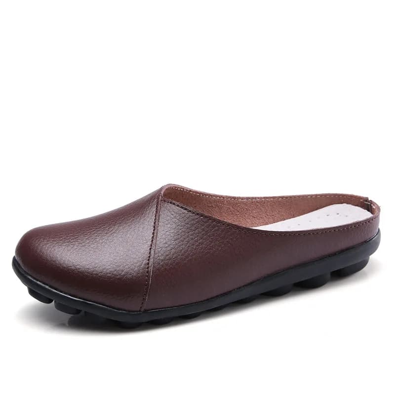 Women's Slippers Summer Baotou Half Slippers Quality Soft Leather Leisure Slippers for Women Non Slip Flat Slipper Zapatos Mujer