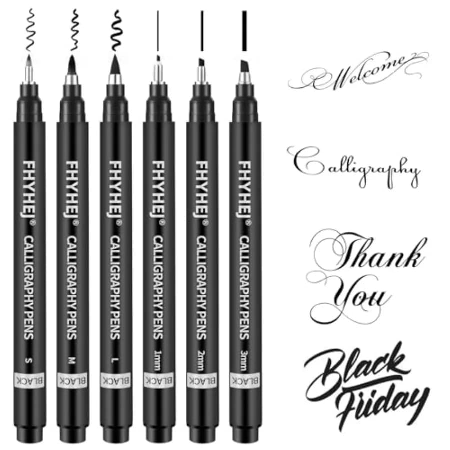 Calligraphy Pen, 6 Size Calligraphy Pens for Writing, Brush Pens Calligraphy Set for Beginners, Black Archival Ink Pens, Callig