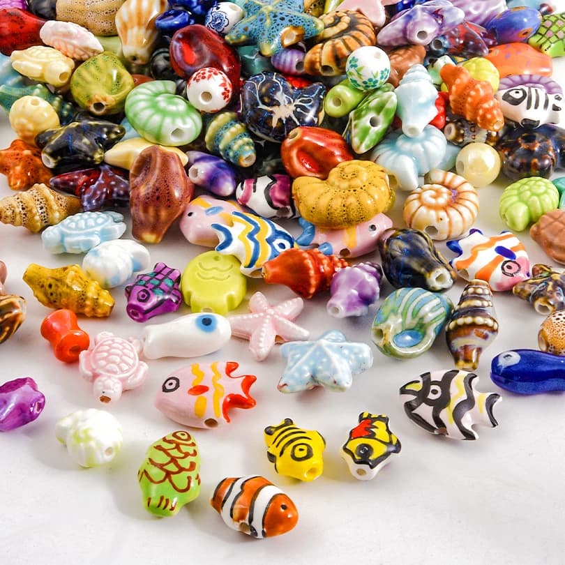 10/20/30pcs/Lot Colorful Hole 2mm Clownfish Turtle Star Conch Shell Ceramic Beads Cute Animals For Jewelry Bracelets Diy Crafts
