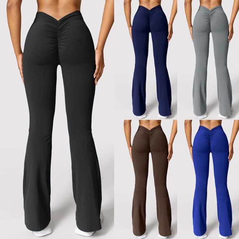 Leggings Sportivi da Donna a Vita Alta con Dettaglio a V sul Retro, Push-Up, Modellanti, Tinta Unita, Casual