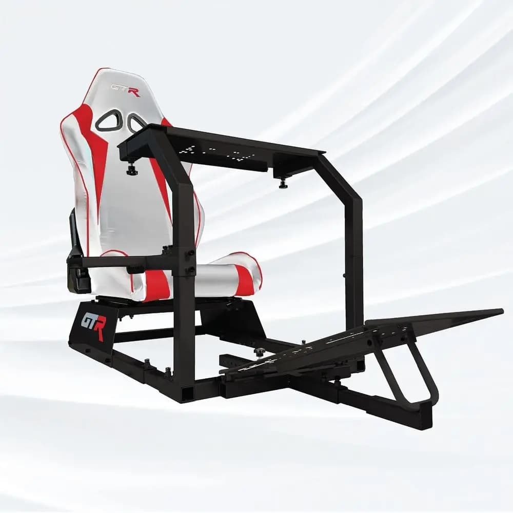 Sedia da Gaming di Lusso Nera Regolabile in Similpelle Bianca e Rossa, Stile Racing, per Simulatore di Guida/Cockpit