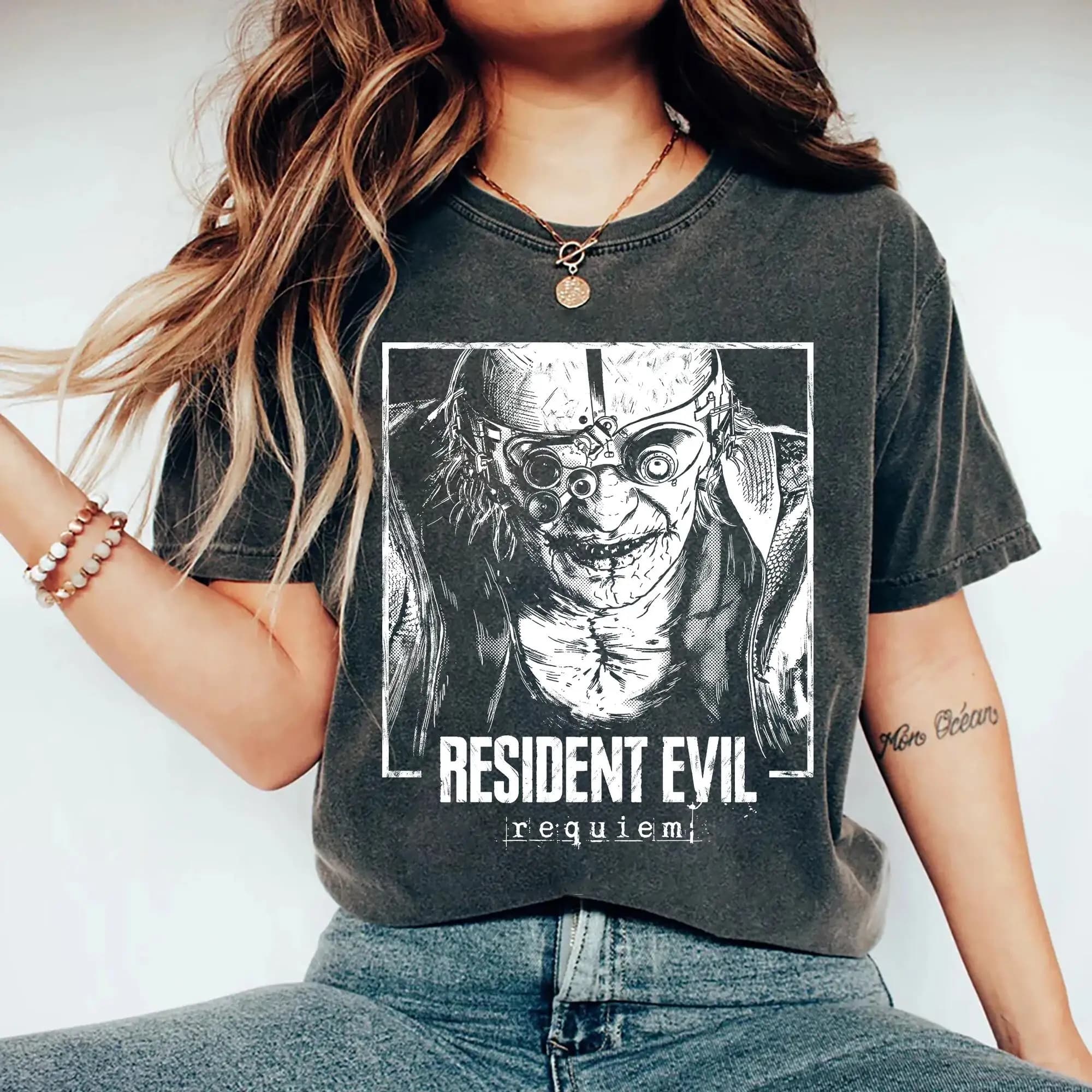 Maglietta unisex in cotone con grafica Resident Evil 9 Requiem Victor Gideon, lavaggio acido, nuova collezione estate 2026, moda uomo Y2k, manica corta
