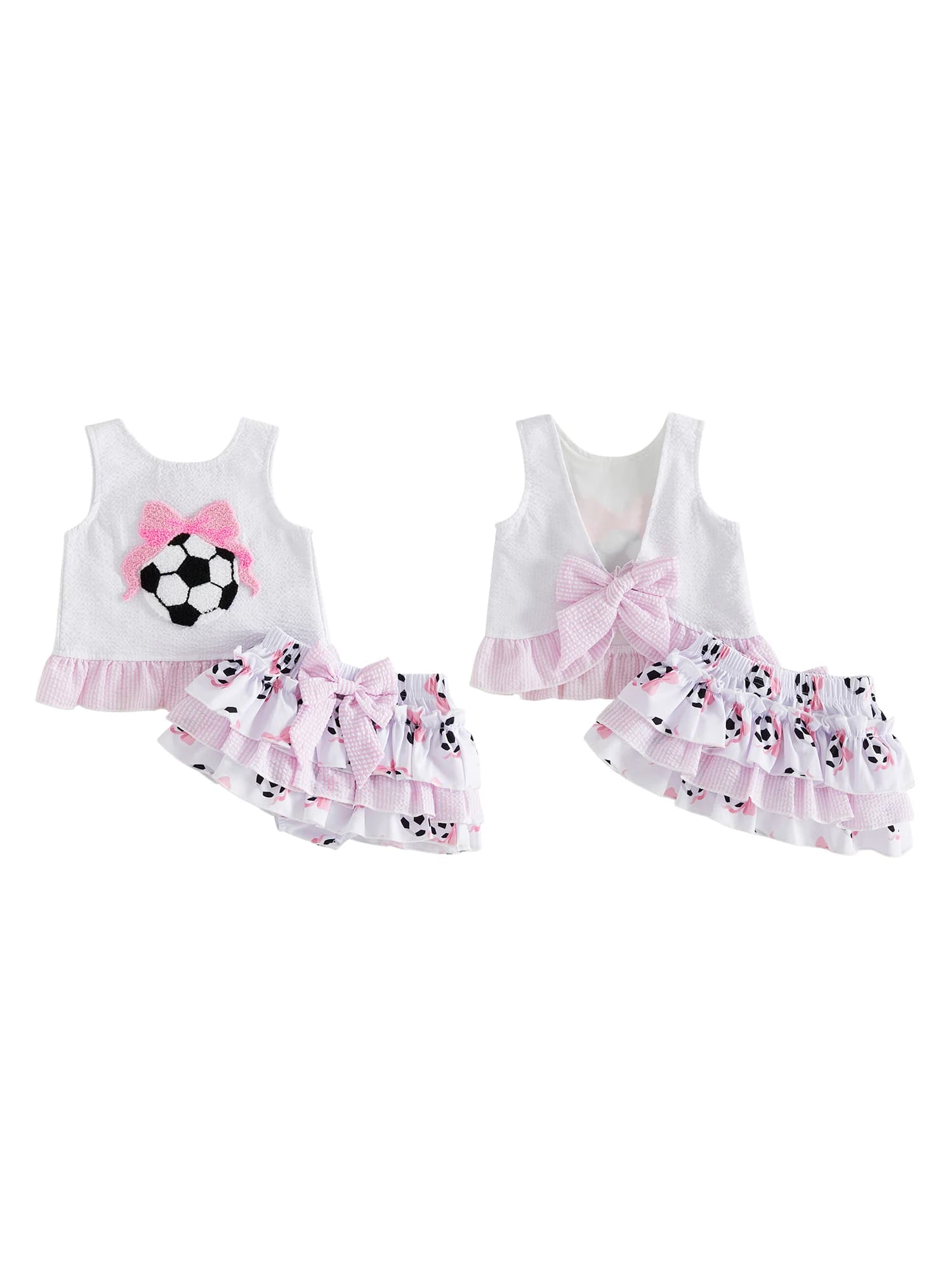 Adorable Toddler Girls Soccer Theme Tank Top and Matching Elastic Waist Shorts Set with Embroidered Soccer Ball Detail