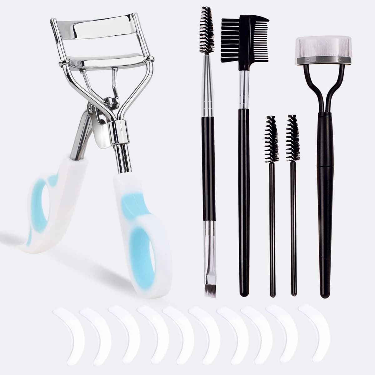 16 sets of curlers for eyelashes, including bicolored curlers, eyebrow brushes, eyelash brushes, etc., everyday beauty tools.