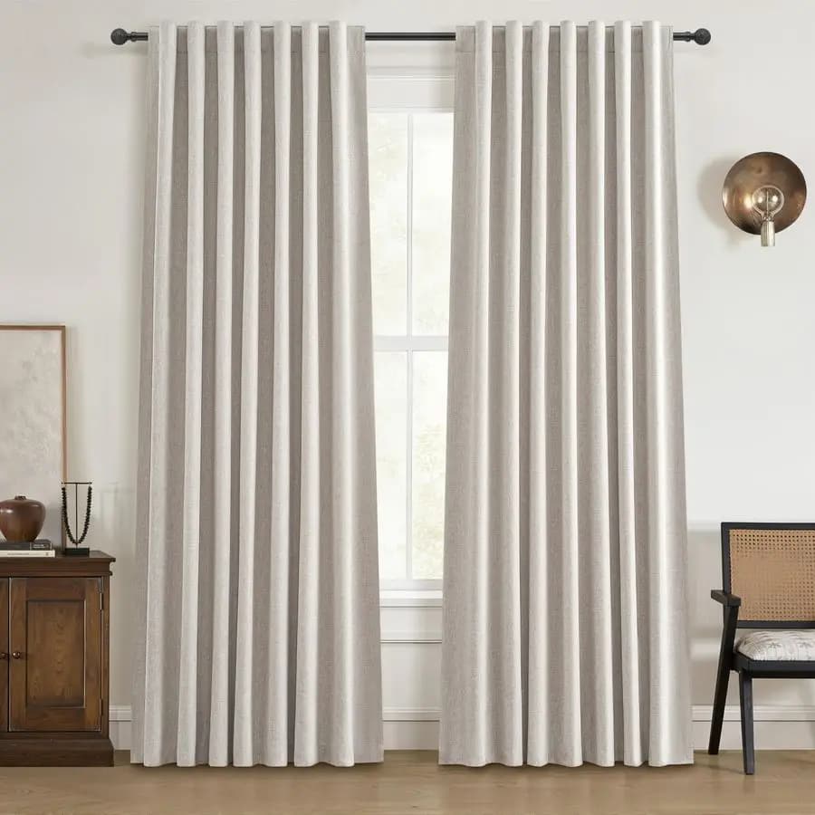 92 Inch Natural Linen Dark Curtains for Bedroom, 2 Panels Set, Boho Rustic Tent Cream with Feet for Lunch Room