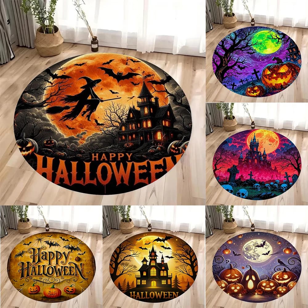 Tappeto circolare di Halloween per decorazioni per soggiorno e camera da letto, tavolino, divano, cuscino decorativo per feste, decorazioni per la casa