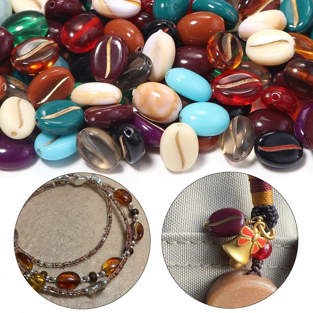 100pcs 10.5x8mm Hand Paint Acrylic Coffee Bean Beads Loose Beads for Necklace Bracelet Earring DIY Jewelry Making Accessories