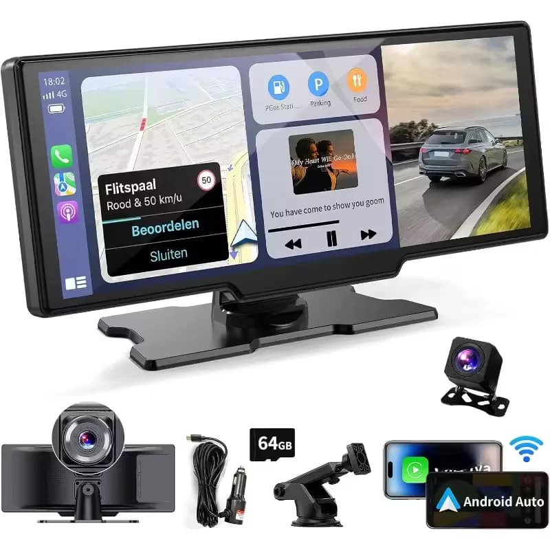 10.26 pollici universale portatile 4K Dash Cam Wireless Carplay e Android Auto Car DVR navigazione GPS telecamera retrovisiva AUX FM WIFI