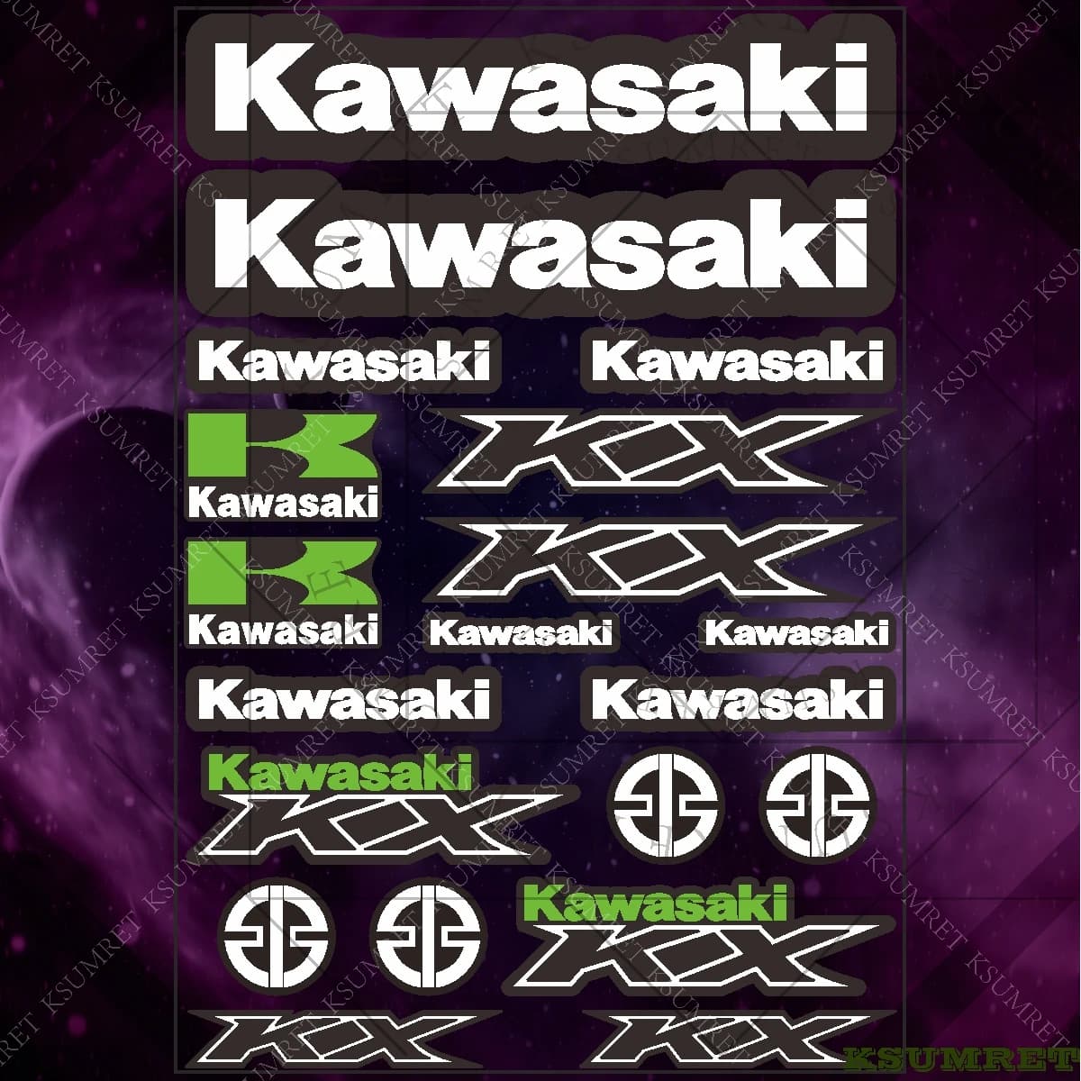 Adesivi per Moto Kawasaki KX, Accessori, Kit Decalcomanie in Vinile per Serbatoio, Logo Impermeabile
