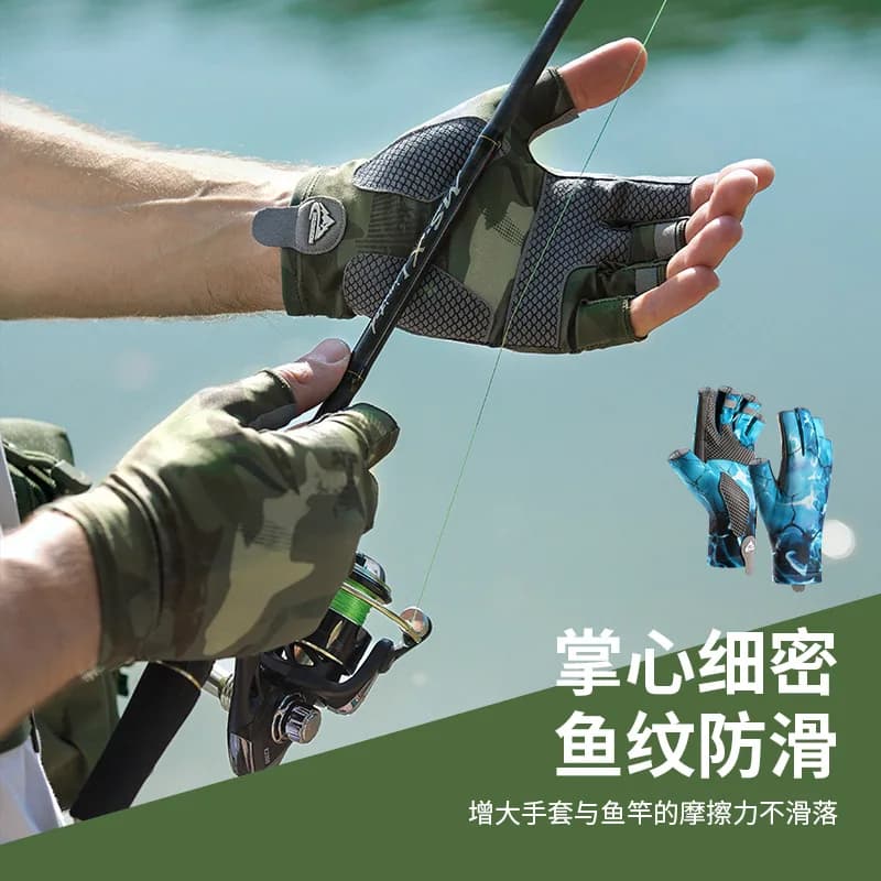 Guanti da pesca per uomo e donna, mezze dita, antiscivolo, traspiranti, per la pesca con esche, sport all'aria aperta, protezione solare, pollice rinforzato, durevoli