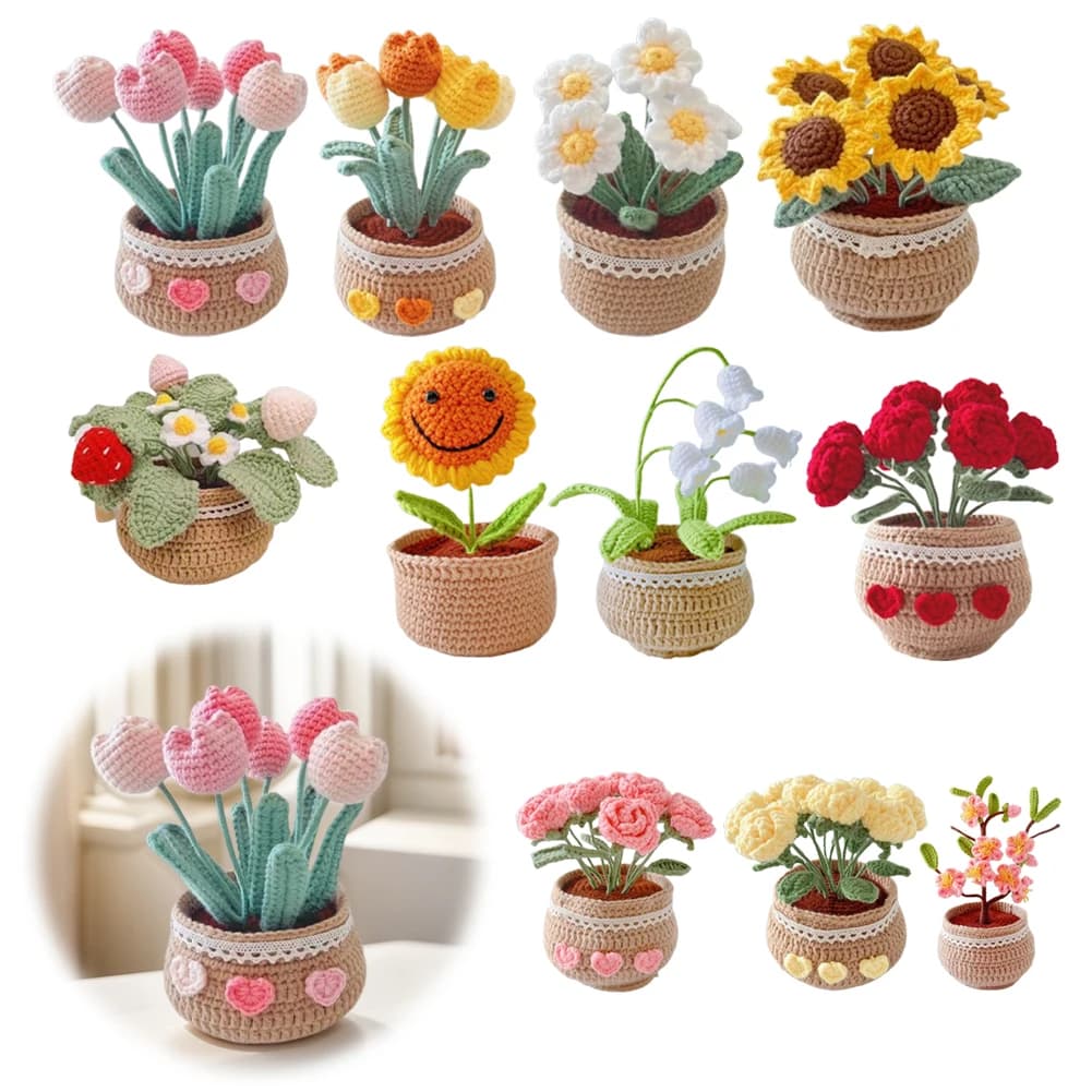 DIY Crochet Kit: Vase Tulip Flowers - Beginner Kit for Knitting and Crochet, Hand-made Decoration
