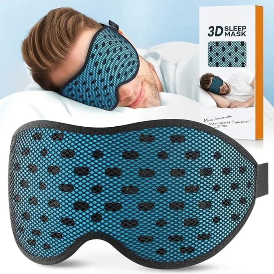 Breathable Sleep Mask, 3D Eye Mask Sleep for Side Sleepers Women Men, Light Blocking Sleeping Mask with Adjustable Strap, Soft Lightweight Eye Cover for Travel, Night Work, Nap, Office - Blue
