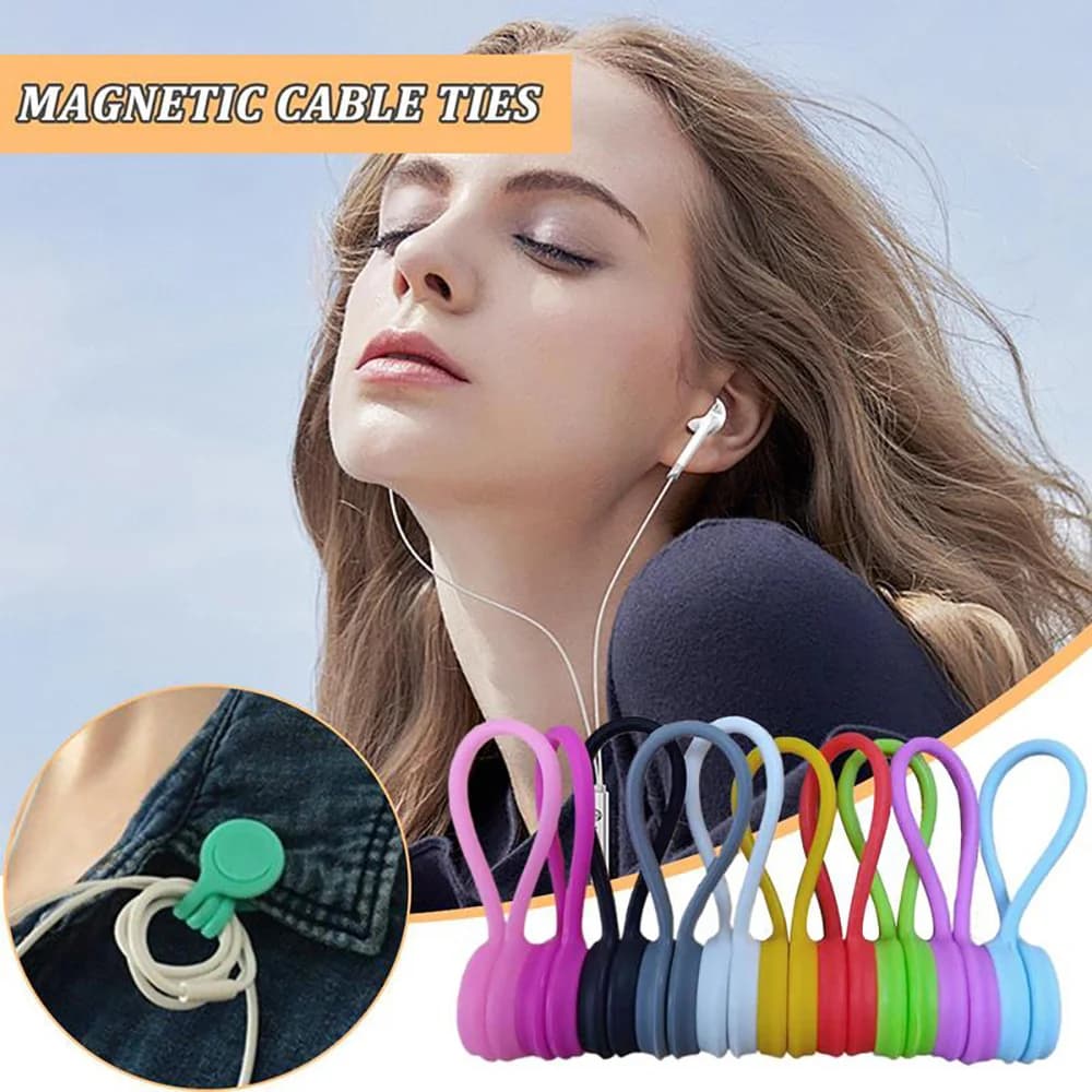 Earphone Wire Protector Ties Stand Magnetic Cable Ties 3/10pcs Cable Management Organizer Reusable Silicone USB Data Cord Winder